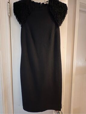 Anthropologie Black Midi Dress with Fringe Shoulder Detail